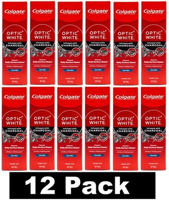 12 x COLGATE 100g TOOTHPASTE OPTIC WHITE INFUSED WITH CHARCOAL CLEAN MINT NEW