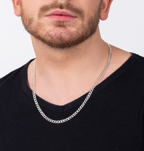 925 Sterling Silver 5mm Italian Solid Curb Cuban Link Chain Necklace For Men ... - 第 4/7 張圖片