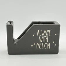 Rae Dunn Always With Passion Tape Dispenser Gray Ceramic Artisan Collection Read