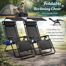 Zero Gravity Chairs Outdoor Garden Recliner Foldable Sun Lounger Tray Cup Holder