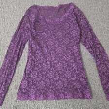 Sheer Mesh Purple Floral Embroidered Fairy Y2K Whimsigoth Goth Top Womens S