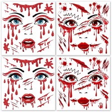 4 Sheets Halloween Scary Face Tattoos, Halloween Bloody Scar Tattoos Sticker for