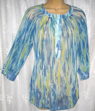 SIZE 0 NEW CHICO'S SEMI SHEER PEACOCK COLORS SNAP HIDDEN BUTTONS TOP BLOUSE 