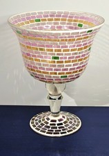 Striking Large Mosaic Glass Table Centrepiece Pedestal Bowl 26cm Tall Multi Use