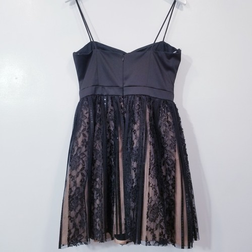 JS Collections Women size 10 Black Sateen Lace Sequins Black Cocktail Mini Dress - Picture 3 of 13