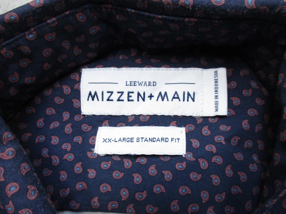 Camisa Mizzen+Main Para Hombres 2XL Azul Sotavento Paisley Rendimiento Elastizada Con Botones Foto 2 de 4