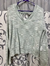 Jessica Simpson Women's Fuzzy Oversized Mint Green V-Neck Sweater Size M, EUC