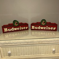 2 BANTA 1996 Wooden Budweiser Beer Can Bottle Display Anheuser Busch Eagle Logo 