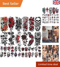 77 Sheets Flowers Skeleton Skull Temporary Tattoo for Women Men, 7 Half Arm D...