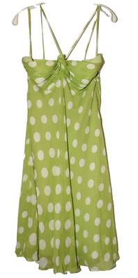Anne Klein Lime Green White Polka Dot Silk Chiffon Spaghetti Strap Dress  Size 12 | eBay
