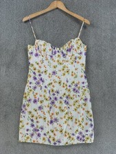 Zara Dress Womens Large White Yellow Purple Floral Corset Short Boho