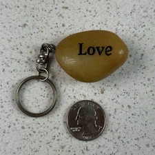Love Engraved Carmel Color Polished Agate Stone Rock Charm Keychain #53795