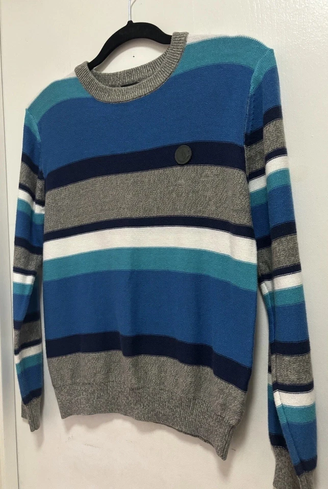 Volcom Multicolor Striped Crew Neck Duderstated Knit Sweater Boys Sz L - Image 2 of 4