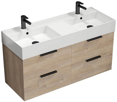 Nameeks Derin-4818-W-2 Derin 48'' Wall Mounted Double Basin Vanity - Brown Oak