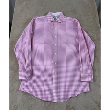 Brooks Brothers Dress Shirt Men 16-32 Pink white Supima Gingham Long Sleeve EUC