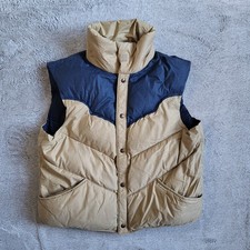 VTG William Barry Down Vest Mens XL Beige And Blue Made In USA Snap Button