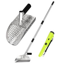 Long Handle Sand Scoop,with Metal Detector Pinpotiner,Stainless Steel Beach M...