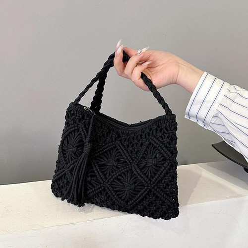 Summer Woven Hollow-out Shoulder Bag – Tassel Crossbody for Travel & Beach - Picture 14 of 30