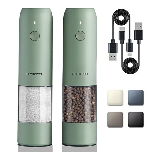 Moocoo Electric Salt And Pepper Grinder Set - Rechargeable Stainless Steel Mills With LED Light & Adjustable Coarseness