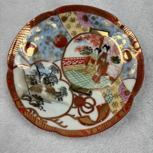 Antique Kutani Japan Tea Cup & Saucer Set Hand Painted Porcelain Gold Signed - Picture 9 of 11