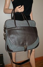 Wilsons Unisex Leather Canvas Messenger Laptop Work Overnight Bag Gray Brown Big