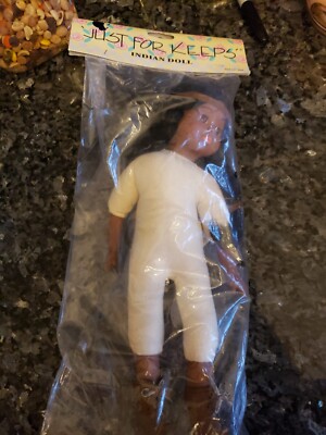 JUST FOR KEEPS Native American Doll 13 In VTG Cloth Fabric Vinyl Black Hair 