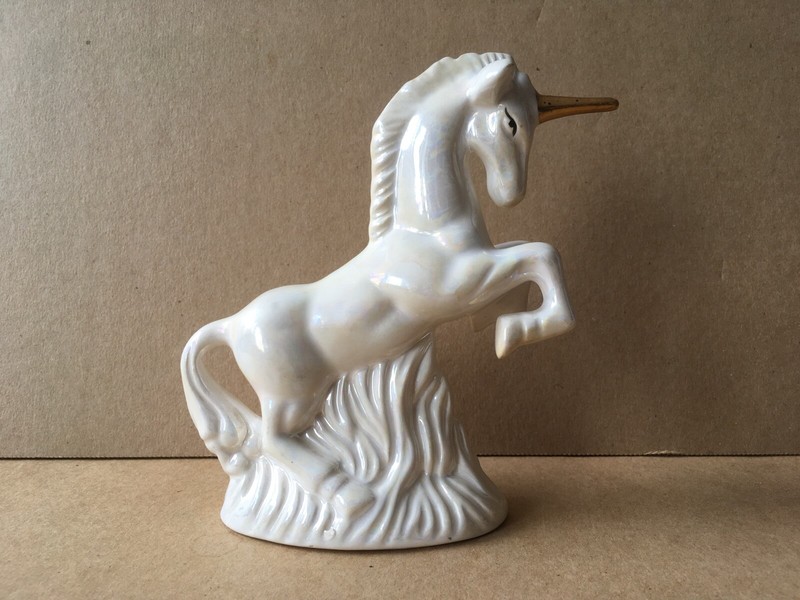 Vintage Glazed Ceramic Unicorn Figurine, Taiwan R.O.C., 6.25" Height 