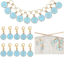 11Pcs Alloy Enamel Number 0~9 Knitting Row Counter Chains and Blue Enamel Charm
