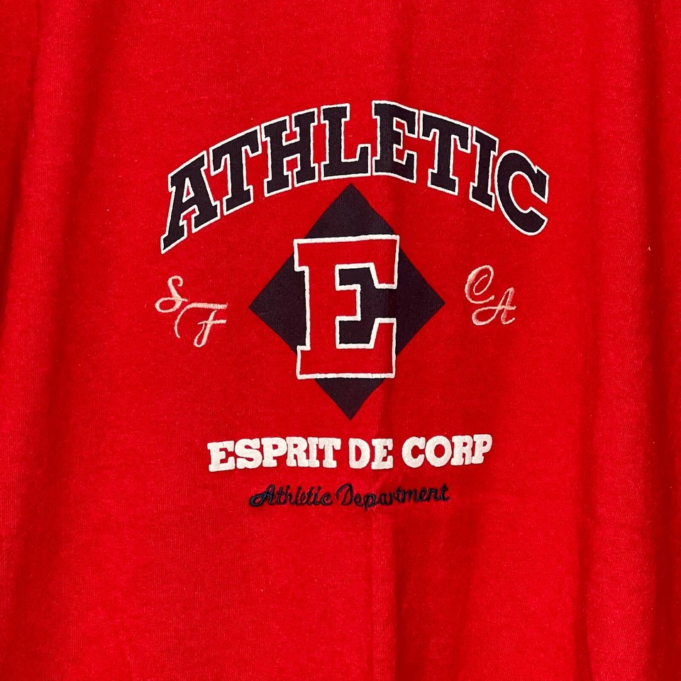 Vintage Esprit Athletic Department Graphic TShirt Size L Red Short