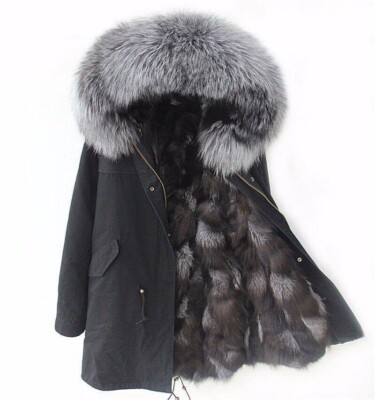 NEU! CARMEN CHARLOTT Luxus Echt Pelz Parka Mantel FUCHSPELZ Größe XS