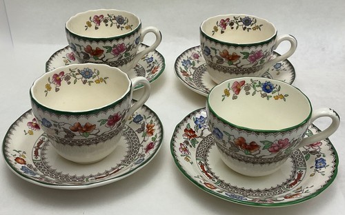 Four Sets Spode CHINESE ROSE Green Trim Cups and Saucers VGC - Picture 2 of 5