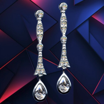 I Design I Art Nouveau Earrings I Real 925 Solid Sterling Silver I Stone Trim I