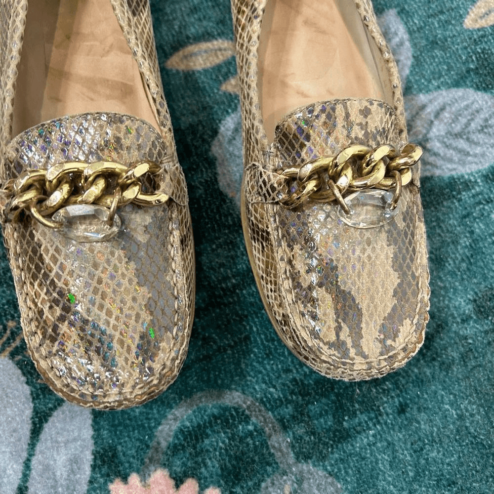 Stuart Weitzman Womens Snakeskin Loafers Tan Brown 6.5 Flats  display picture 3