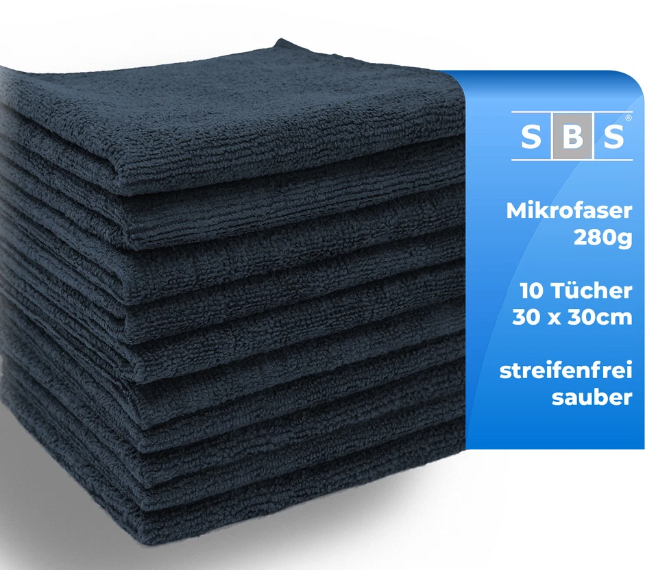 SBS® Mikrofasertücher 30 x 30cm Anthrazit 10 Stück Microfasertuch Reinigungstuch
