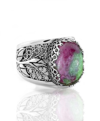Sterling Silver Filigree Art Tulip Detailed Larimar Gemstone Women Cocktail Ring
