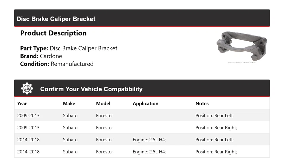 Кронштейн суппорта дискового тормоза Cardone для Subaru Forester 2009-2018 годов выпуска 2010 2011 2012 годов выпуска - Изображение 2 из 4