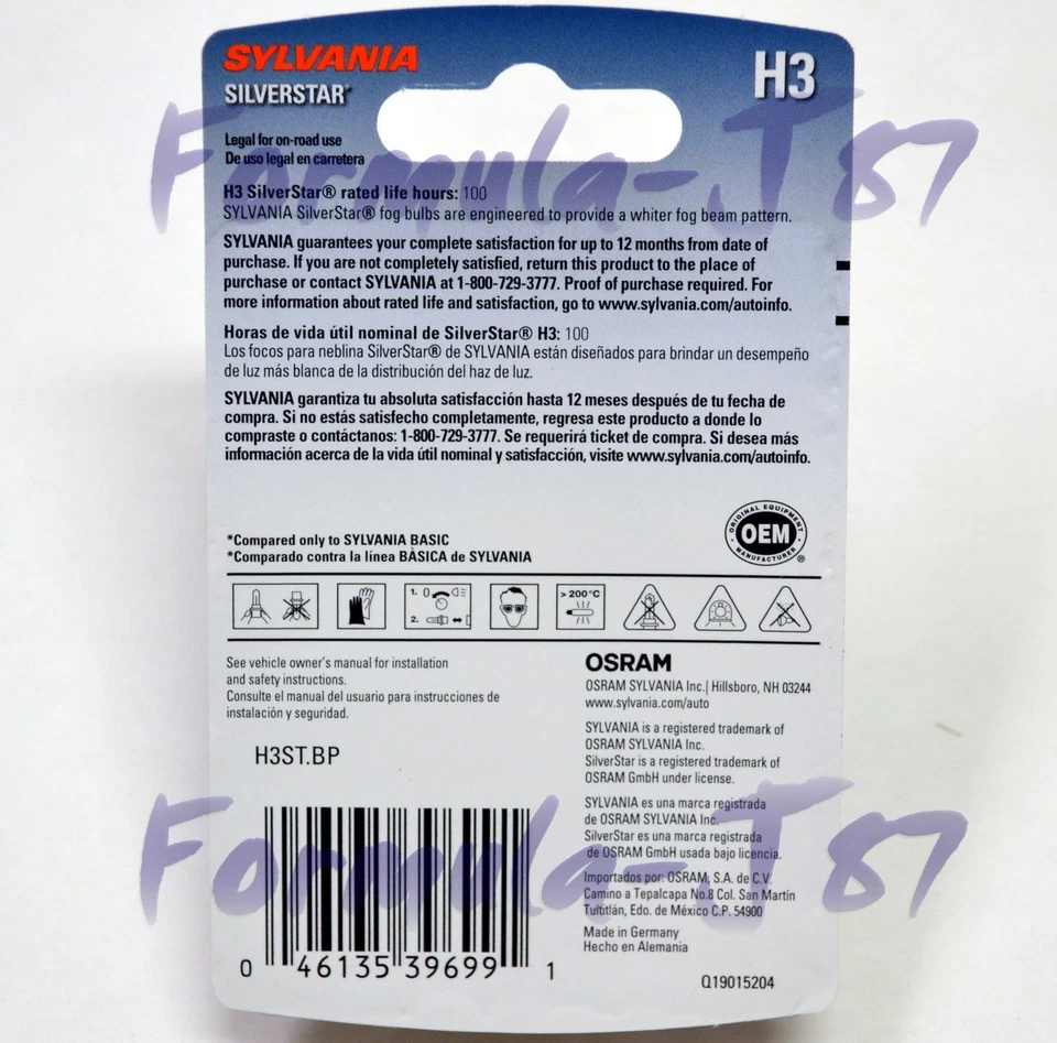 Sylvania Silverstar H3 55W Dos Bombillas Luz Antiniebla Reemplazar Legal DOT OE Lámpara Stock Foto 3 de 4