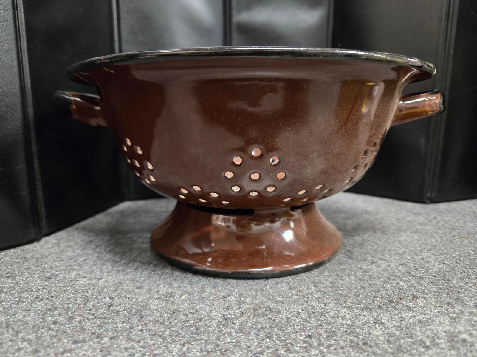 Enamelware Brown Colander Strainer Double Handle 9.5" in. wide x 4.75" in. tall