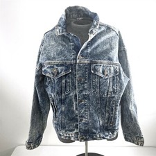 Vintage Acid Wash Denim Jean Jacket Wilson Tennis Team Mens Size M Made in USA