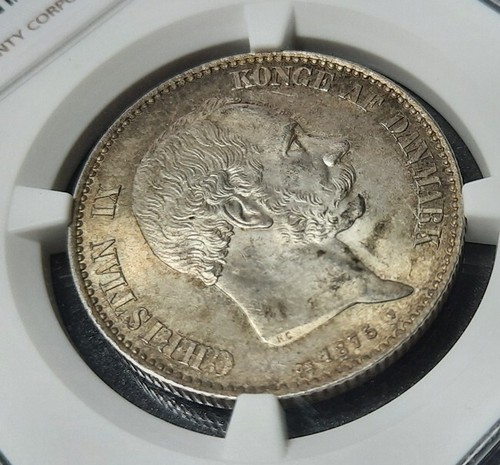 DENMARK 1875 2 KRONER HC CS. NGC MS63. SILVER COIN. Christian IX
