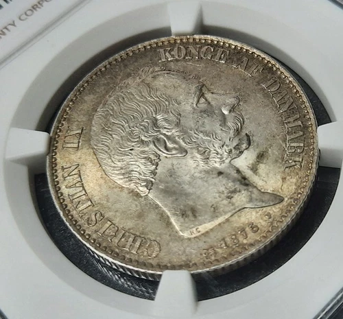 DENMARK 1875 2 KRONER HC CS. NGC MS63. SILVER COIN. Christian IX