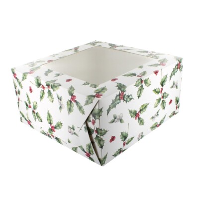 Vintage Stechpalme Festlich Weihnachten Quadrat Kuchen Box in 6'', 8'', 10'' - Auswahl von Packungen