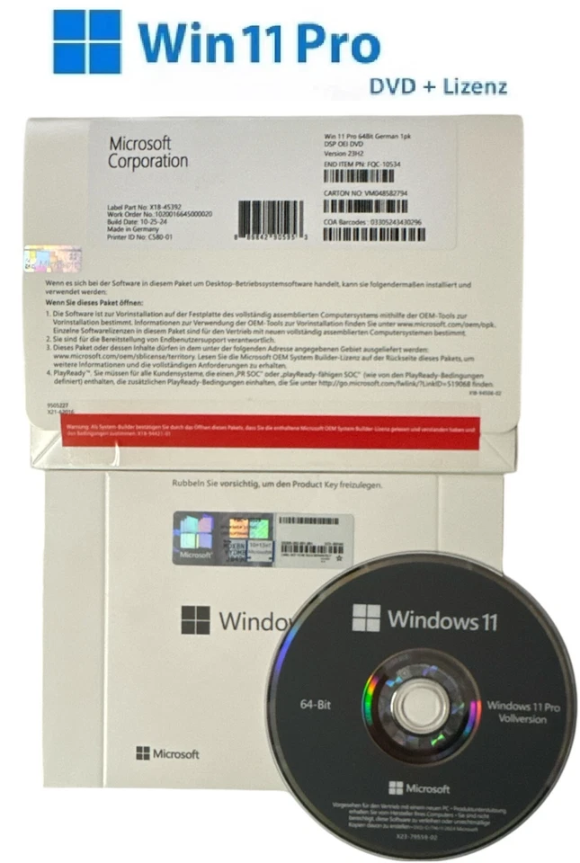 Microsoft Windows 11 Pro 64Bit Deutsch OEM COA Vollversion Lizenz + DVD - Bild 2 von 2