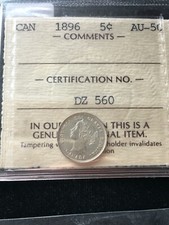 1896  ICCS Graded Canadian,  ¢5 Cent, **AU-50** #DZ 560