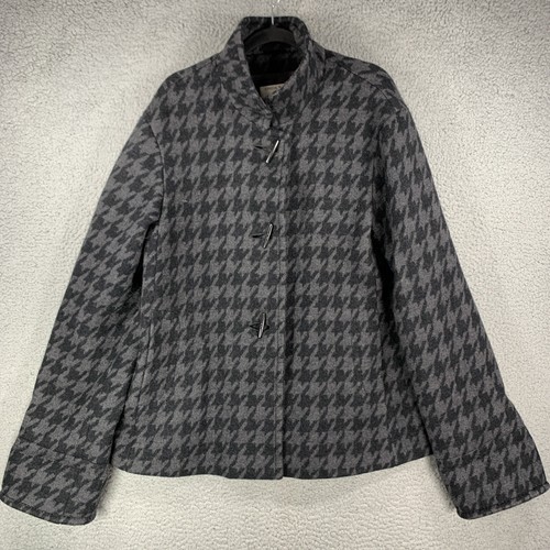 Cinzia Rocca Due Womens Wool Pea Coat Toggle Up Houndstooth Gray Black US 10