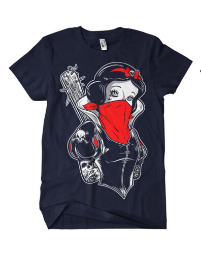 Snow White Tattooed T-Shirt Navy Kult Fashion Gothic Pin up Fun Ink Princess - Picture 1 of 3
