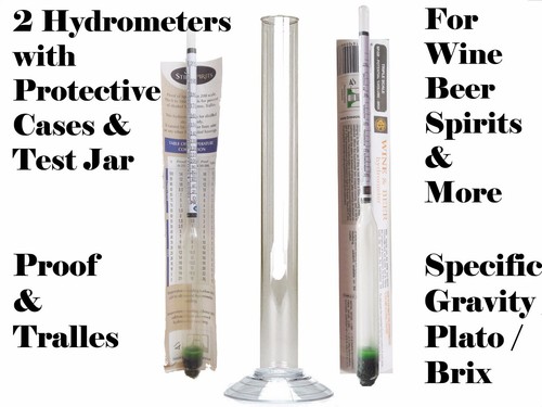 2 pk Hydrometer w/ 12" Test Jar Kit - Proof & SG Wine Beer Distilling Moonshine