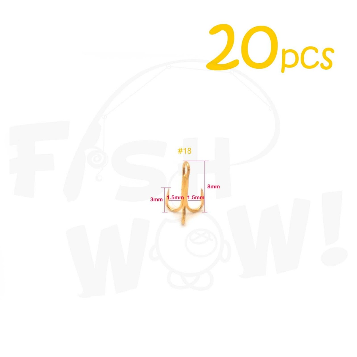 actual size 3mm fish hook 20pcs Fish WOW!® Fishing 3x Treble Gold Hook Size #18 premium quality Tiny  Size