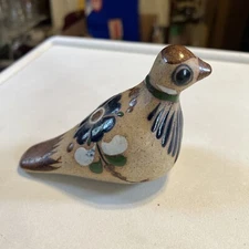 Vintage Tonala Mexican Pottery Bird Hand Painted Folk Art Signed