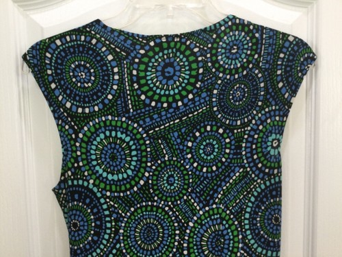 London Times Womens Dress Size 6 Blue Green Colorful Low V Neck Pockets 172 - Picture 7 of 8